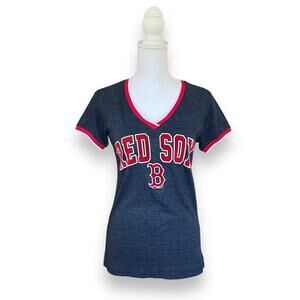 5th & Ocean Women's Navy Blue Red Sox Tee with Red Trim